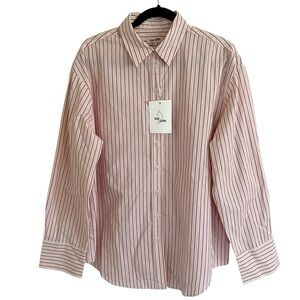 Djerf Avenue Poplin Classic Shirt Pink Stripe NWT Medium